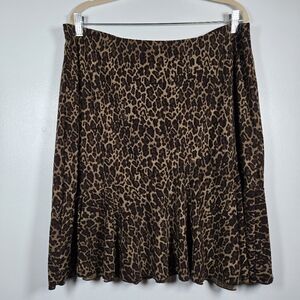 Chaps Brown Leopard Print Elastic Waist Pull On Peplum Skirt Size XL